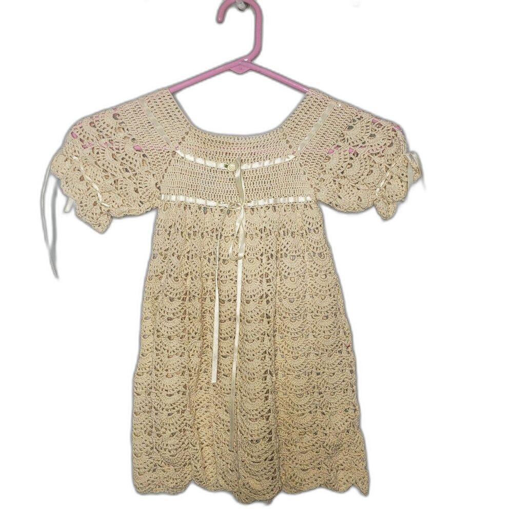 Handmade Baptism Christening Hand Crocheted Gown Ercu Natural